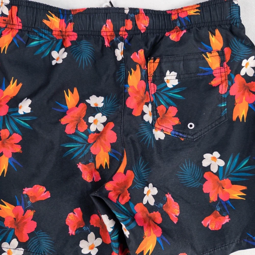 Hollister Mens Swim Trunks Size S Black Tropical Floral Hibiscus Board Shorts